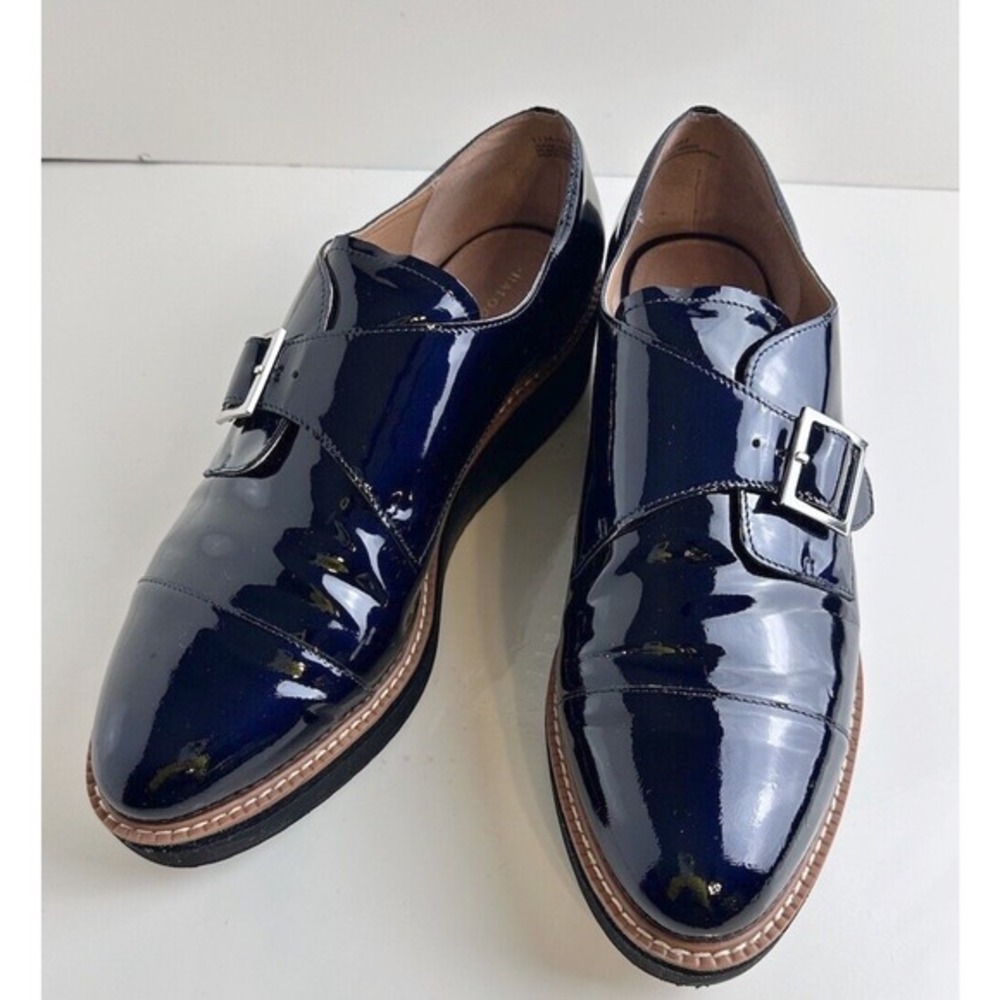 Halogen Haemma-Lea Navy Patent Leather Monk Strap Platform Loafers 11M 45-03‎ - Picture 14 of 15